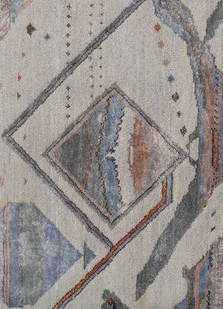 manchaha blue wool and bamboo silk hand knotted Rug - CloseUp