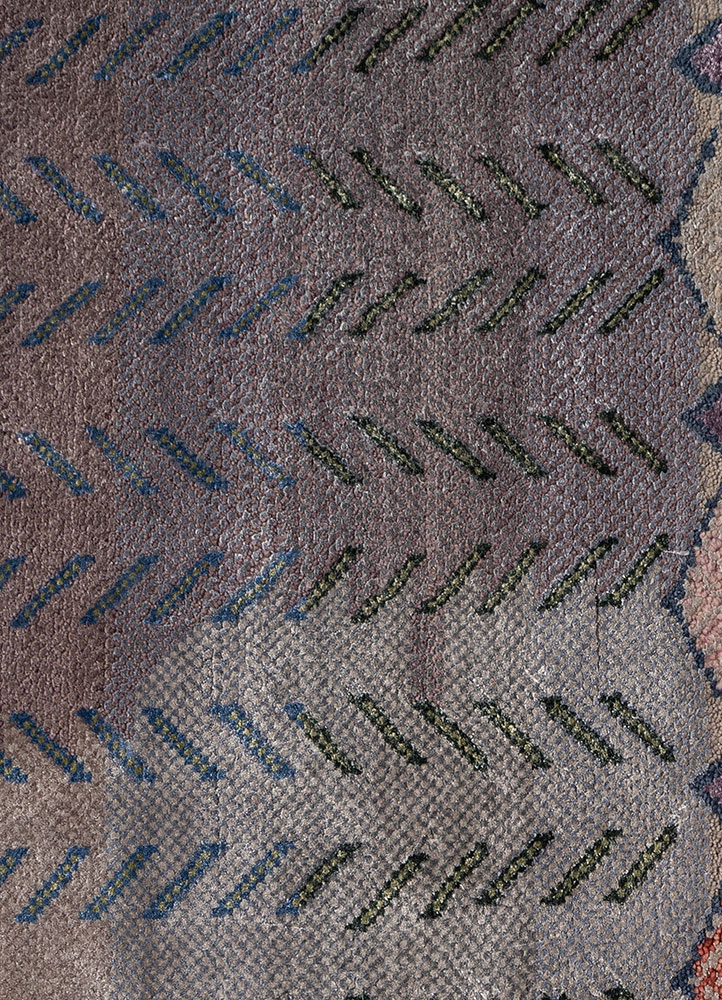 manchaha pink and purple wool and bamboo silk hand knotted Rug - CloseUp