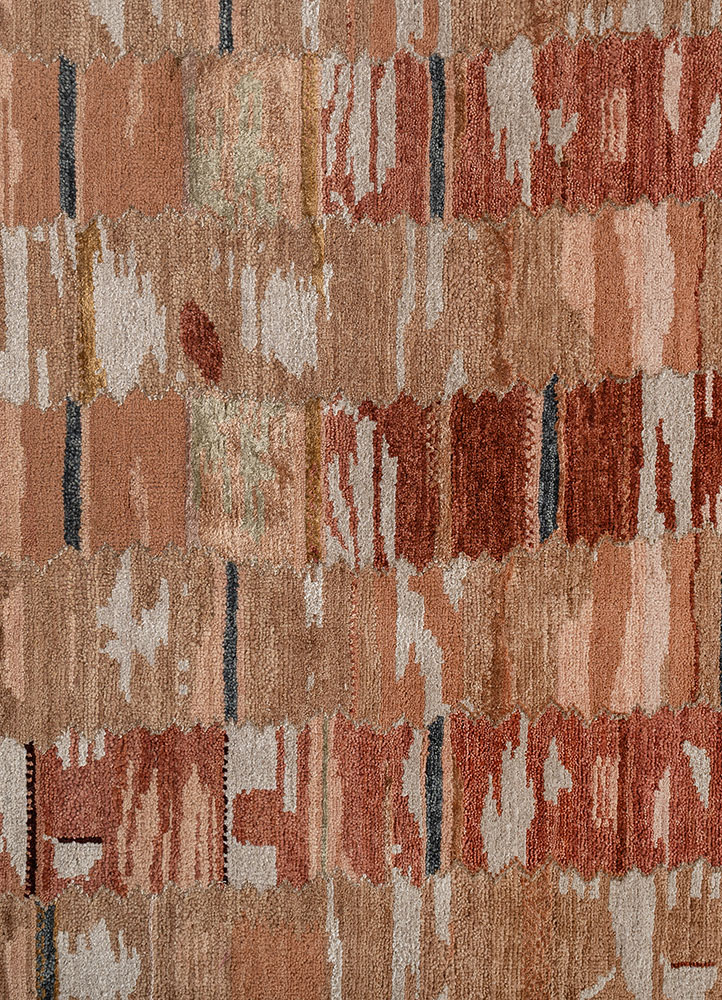 manchaha red and orange wool and bamboo silk hand knotted Rug - CloseUp