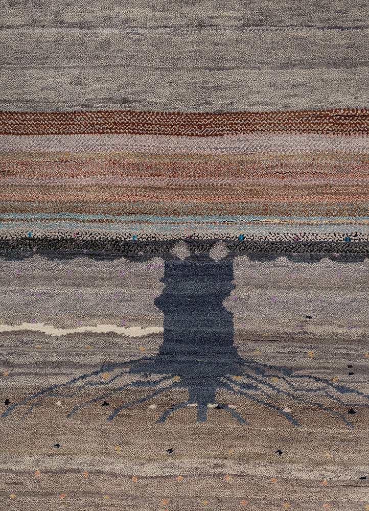 freedom manchaha grey and black wool and silk hand knotted Rug - CloseUp