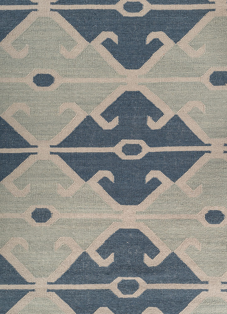 bedouin blue wool flat weaves Rug - CloseUp
