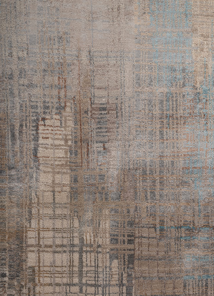 unstring by kavi grey and black wool and bamboo silk hand knotted Rug - CloseUp