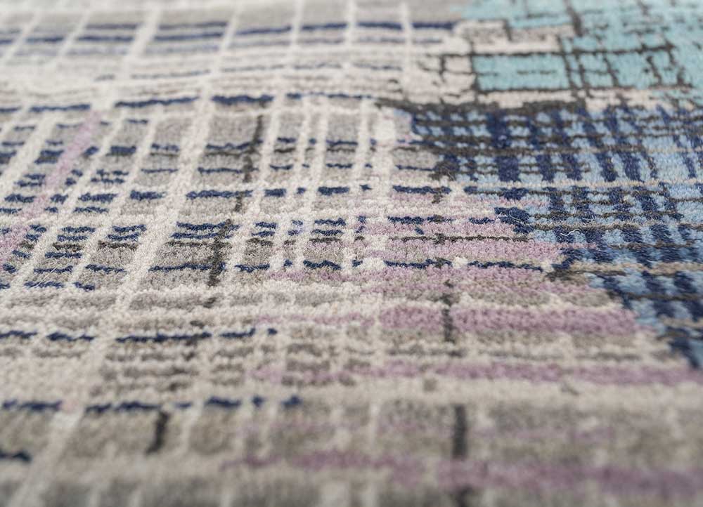 unstring by kavi grey and black wool and bamboo silk hand knotted Rug - CloseUp