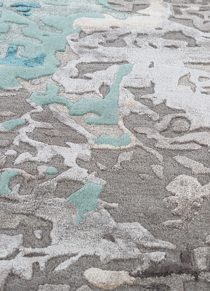 white noise grey and black wool and viscose hand tufted Rug - CloseUp