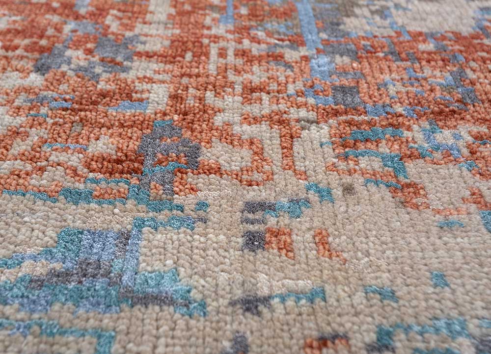blythe beige and brown wool and bamboo silk hand knotted Rug - CloseUp