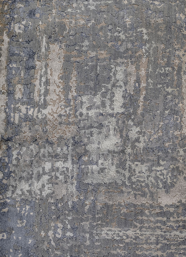 chaos theory by kavi grey and black wool and bamboo silk hand knotted Rug - CloseUp