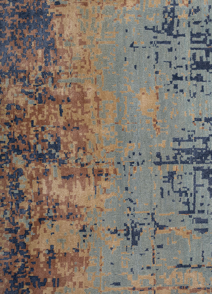 aprezo blue wool and bamboo silk hand knotted Rug - CloseUp