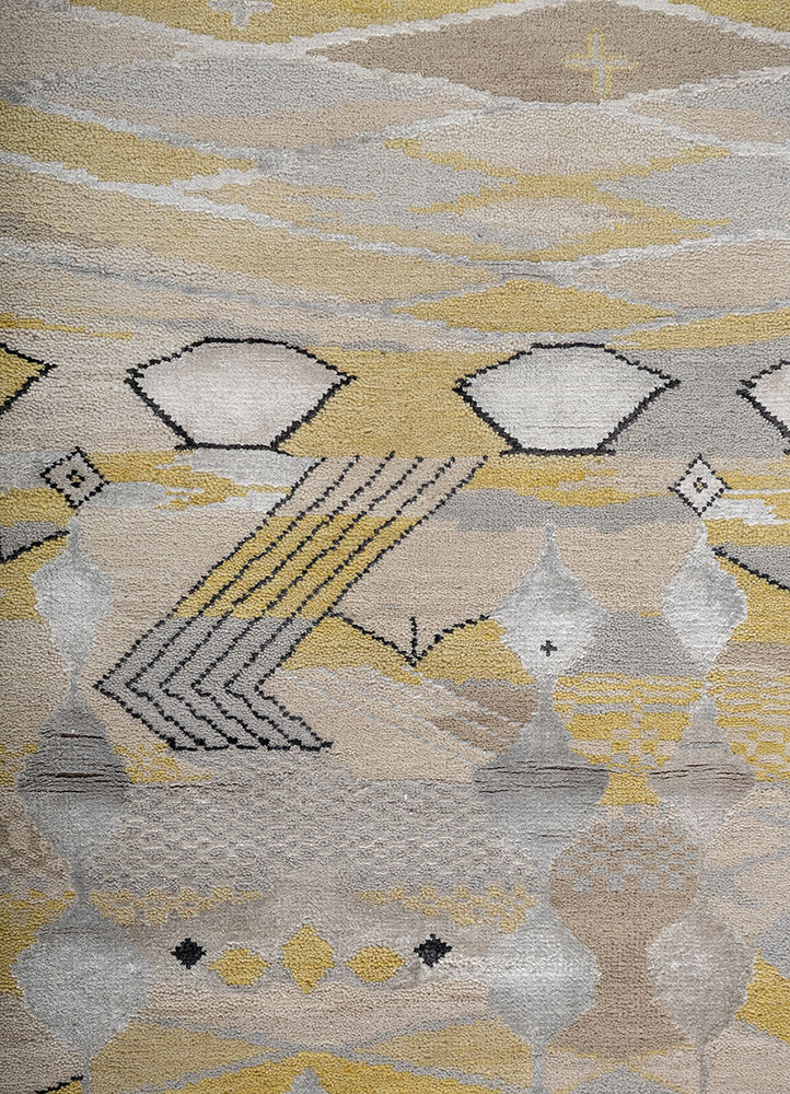 manchaha ivory wool and bamboo silk hand knotted Rug - CloseUp