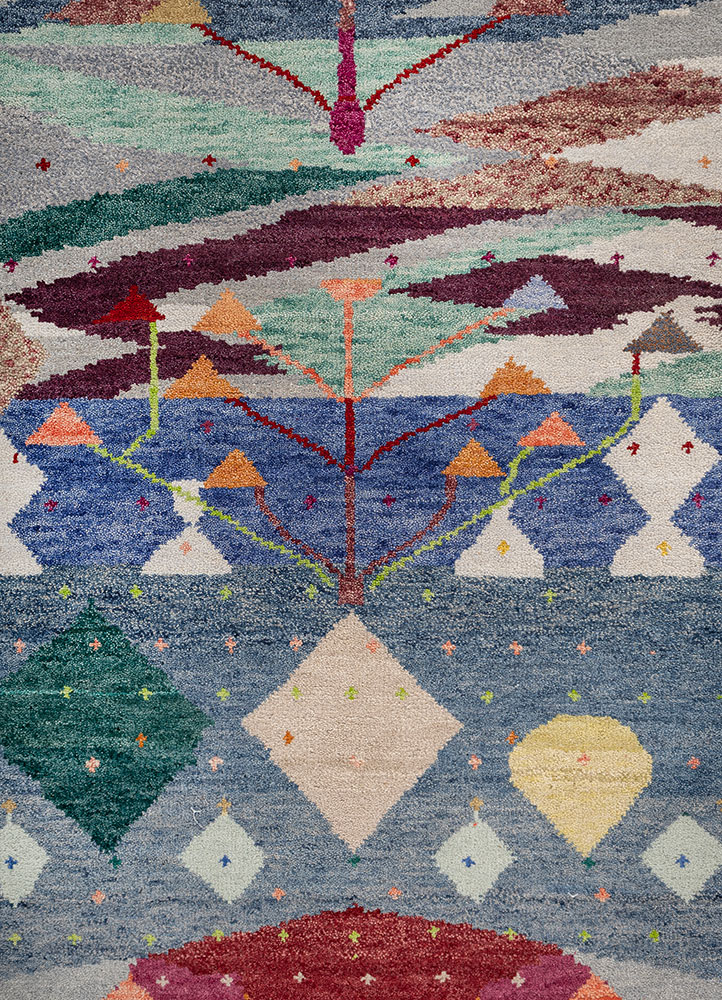 manchaha red and orange wool and bamboo silk hand knotted Rug - CloseUp
