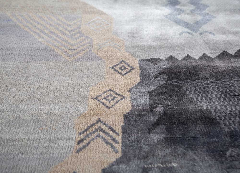 manchaha beige and brown wool and bamboo silk hand knotted Rug - CloseUp