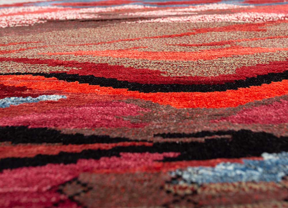 manchaha red and orange wool and bamboo silk hand knotted Rug - CloseUp