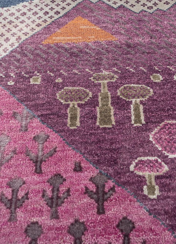manchaha pink and purple wool and bamboo silk hand knotted Rug - CloseUp