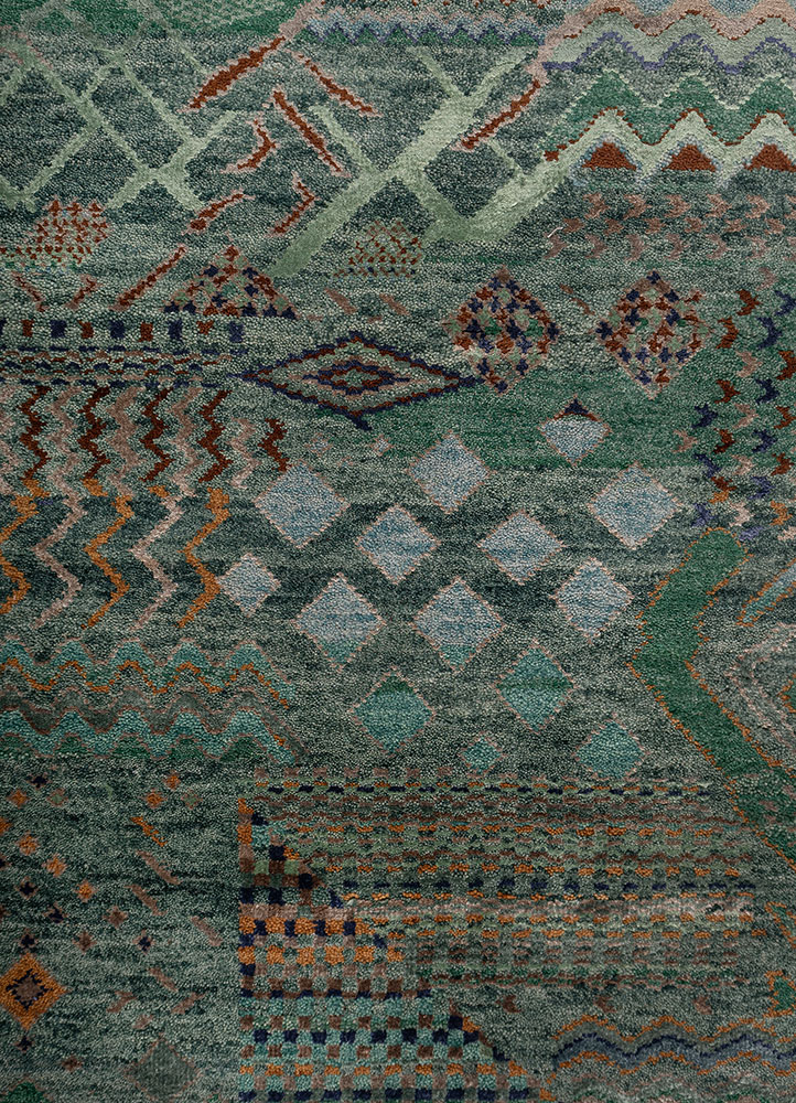 manchaha green wool and bamboo silk hand knotted Rug - CloseUp