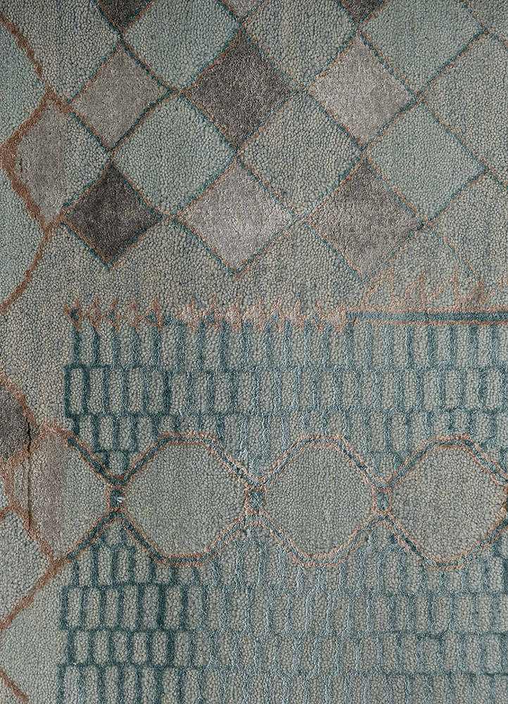 manchaha blue wool and bamboo silk hand knotted Rug - CloseUp