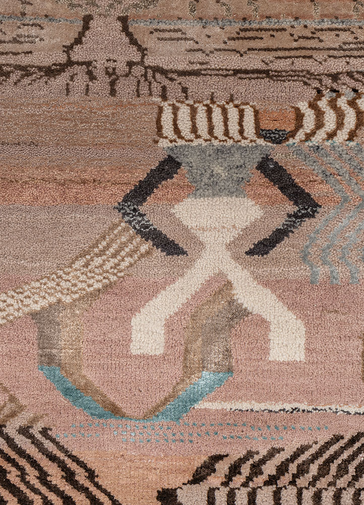 manchaha red and orange wool and bamboo silk hand knotted Rug - CloseUp