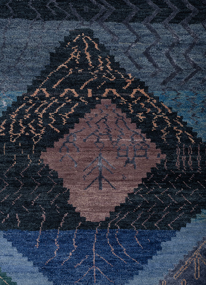 manchaha blue wool and bamboo silk hand knotted Rug - CloseUp
