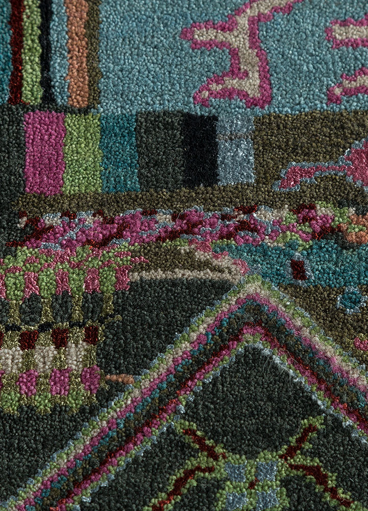 manchaha blue wool and bamboo silk hand knotted Rug - CloseUp