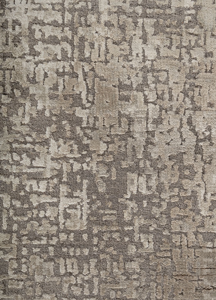 entropy ivory wool and bamboo silk hand knotted Rug - CloseUp