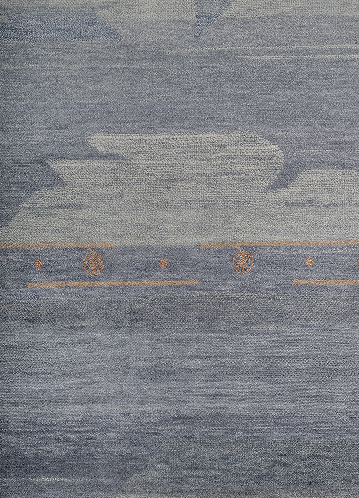 manchaha blue wool and silk hand knotted Rug - CloseUp
