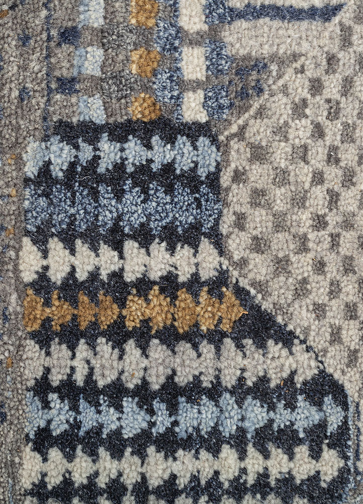 manchaha blue wool and silk hand knotted Rug - CloseUp
