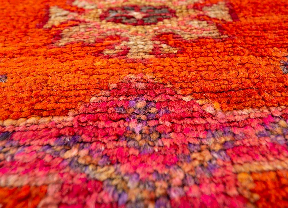 nuray red and orange wool hand knotted Rug - CloseUp