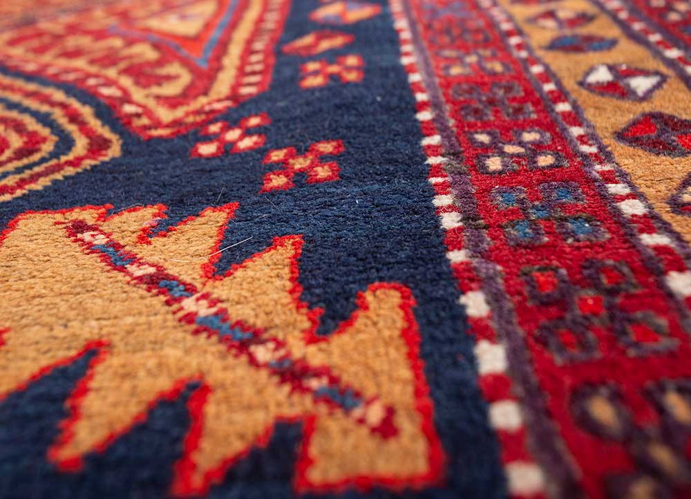 aalam blue wool hand knotted Rug - CloseUp