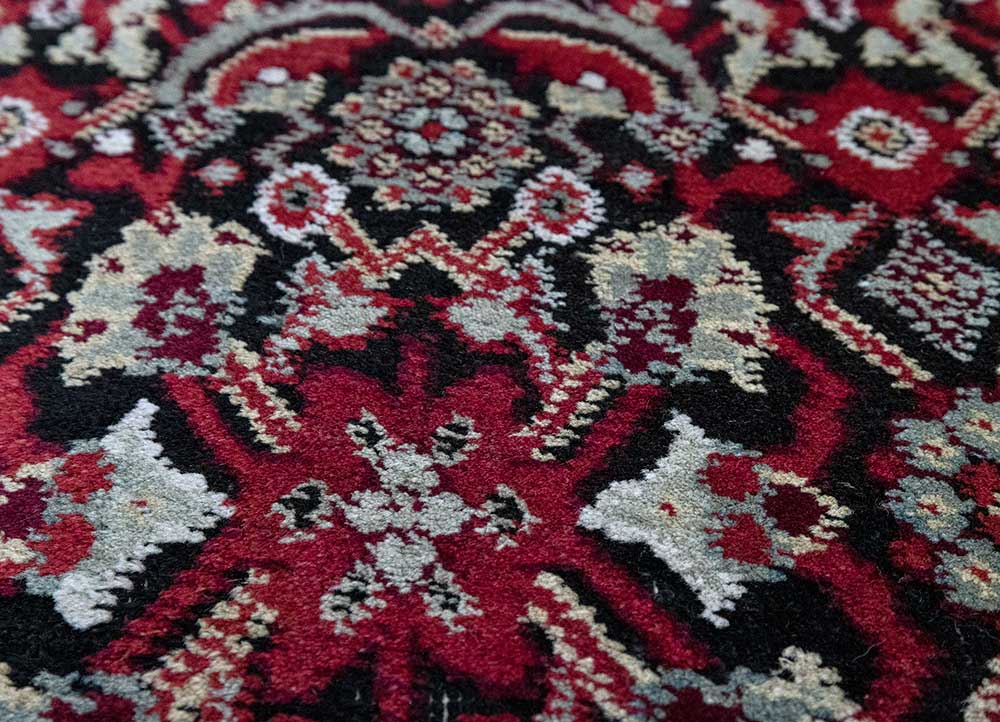 aalam red and orange wool hand knotted Rug - CloseUp
