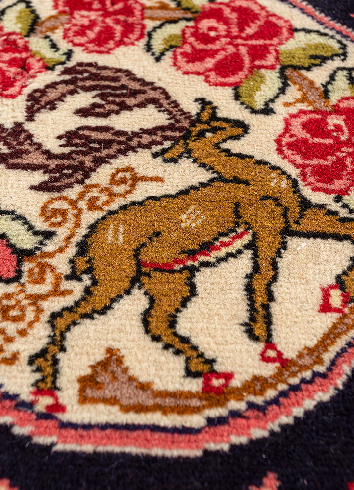 aalam pink and purple wool hand knotted Rug - CloseUp