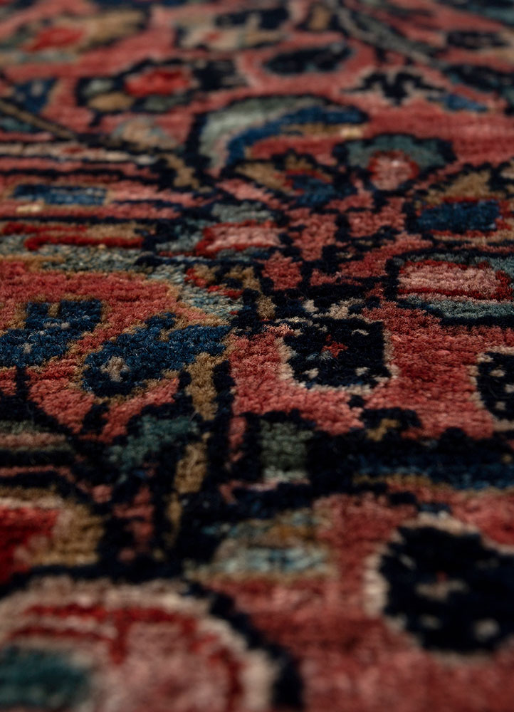 aalam red and orange wool hand knotted Rug - CloseUp