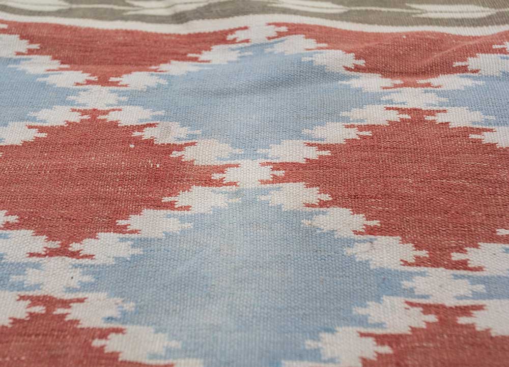 aalam red and orange wool flat weaves Rug - CloseUp