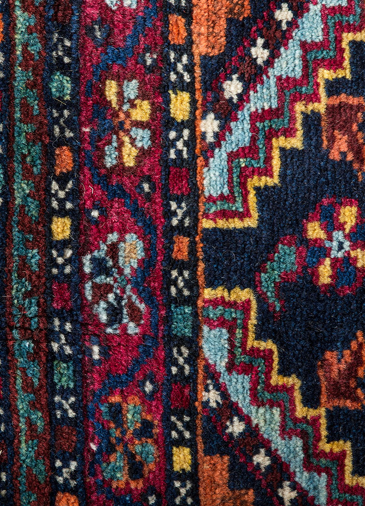 aalam blue wool hand knotted Rug - CloseUp