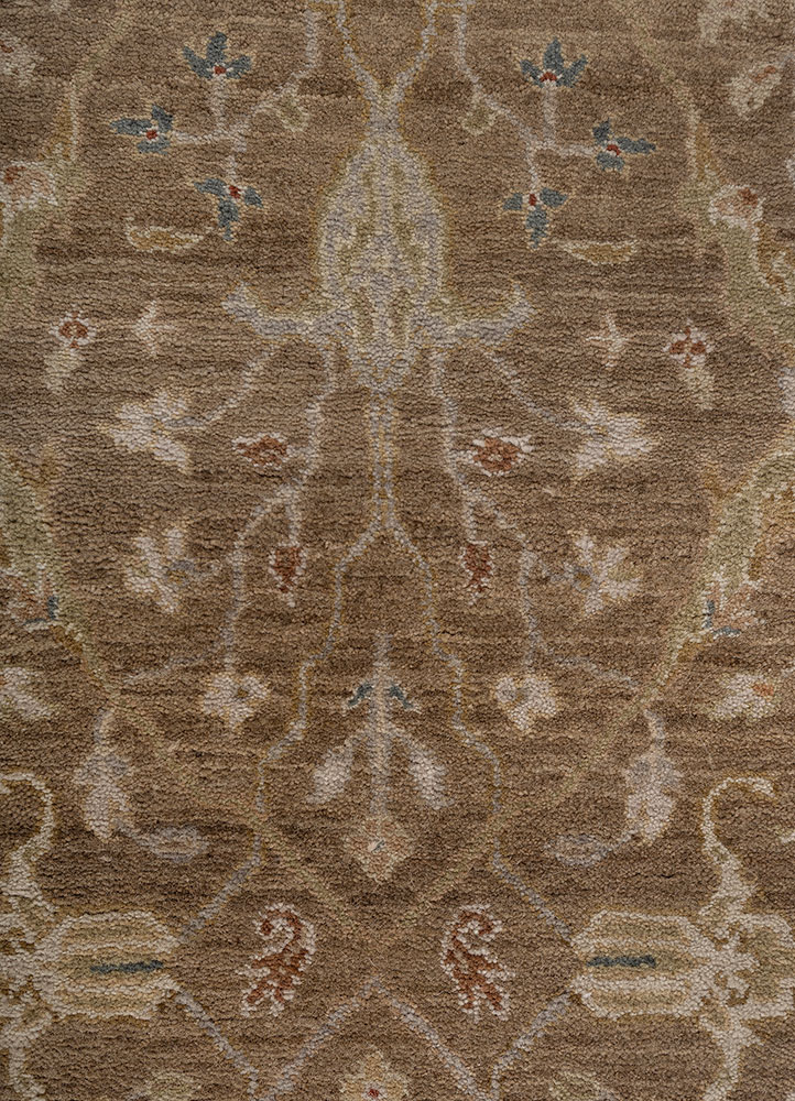 gulnar beige and brown wool hand knotted Rug - CloseUp