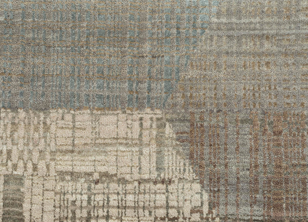 unstring by kavi beige and brown wool and bamboo silk hand knotted Rug - CloseUp