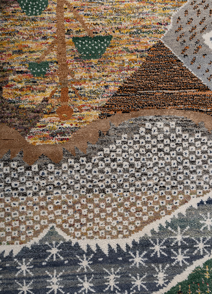 manchaha beige and brown wool and bamboo silk hand knotted Rug - CloseUp