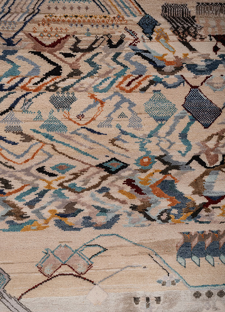 manchaha red and orange wool and bamboo silk hand knotted Rug - CloseUp