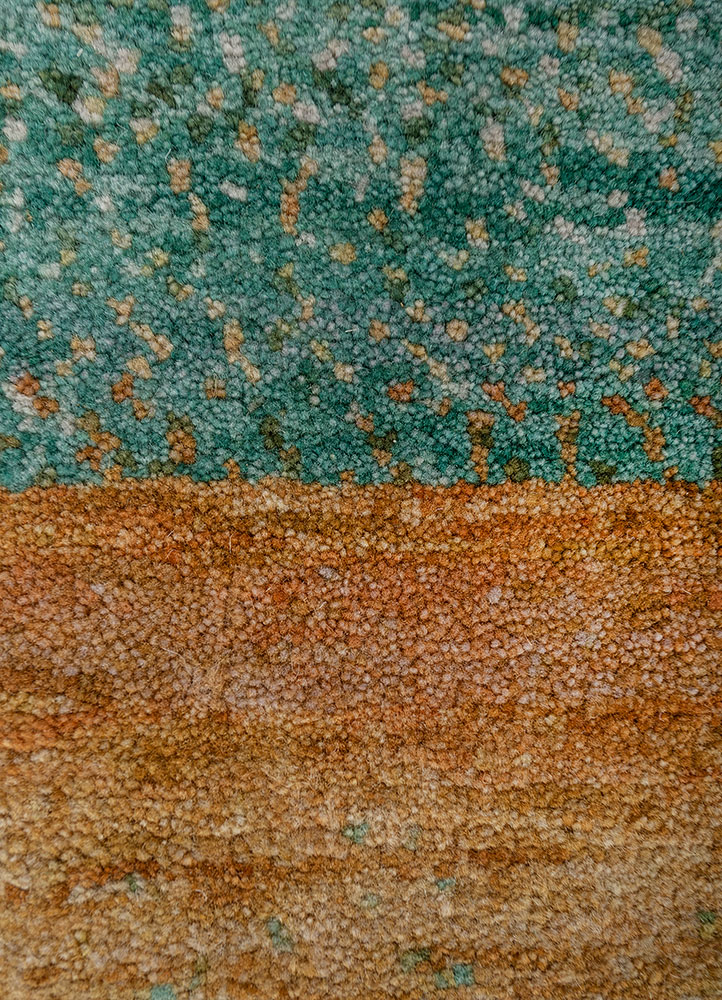kavi x manchaha green wool hand knotted Rug - CloseUp