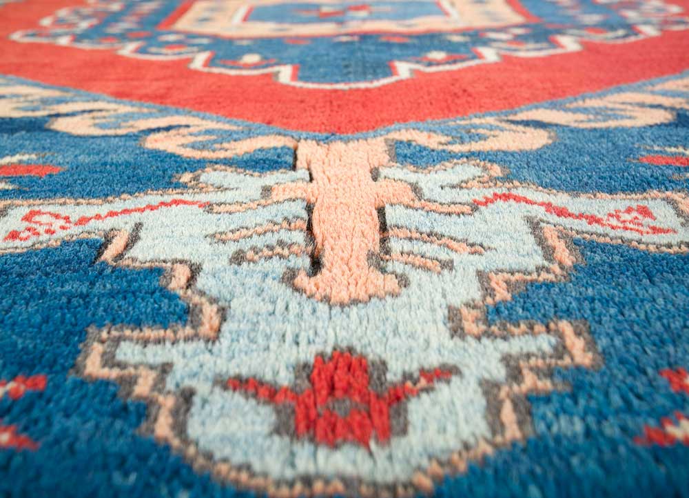 nuray red and orange wool hand knotted Rug - CloseUp