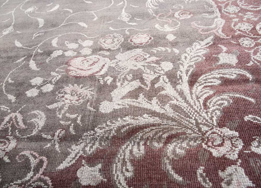 azalea red and orange wool and silk hand knotted Rug - CloseUp