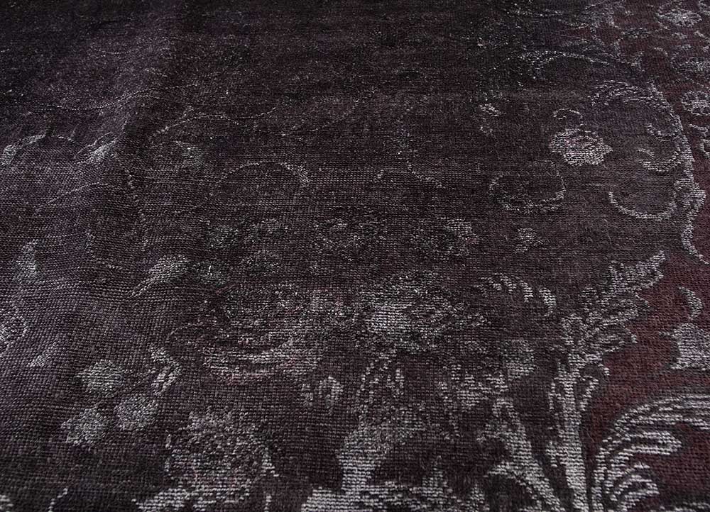 azalea grey and black wool and silk hand knotted Rug - CloseUp