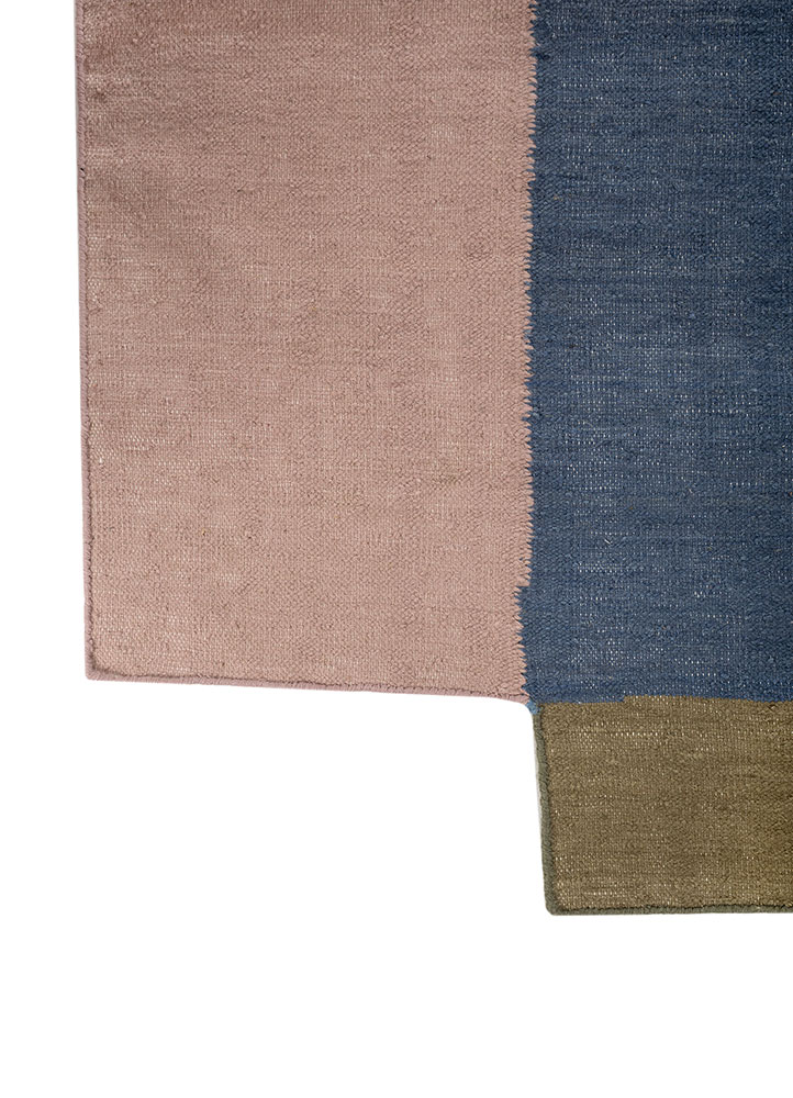 checkers pink and purple wool flat weaves Rug - Corner