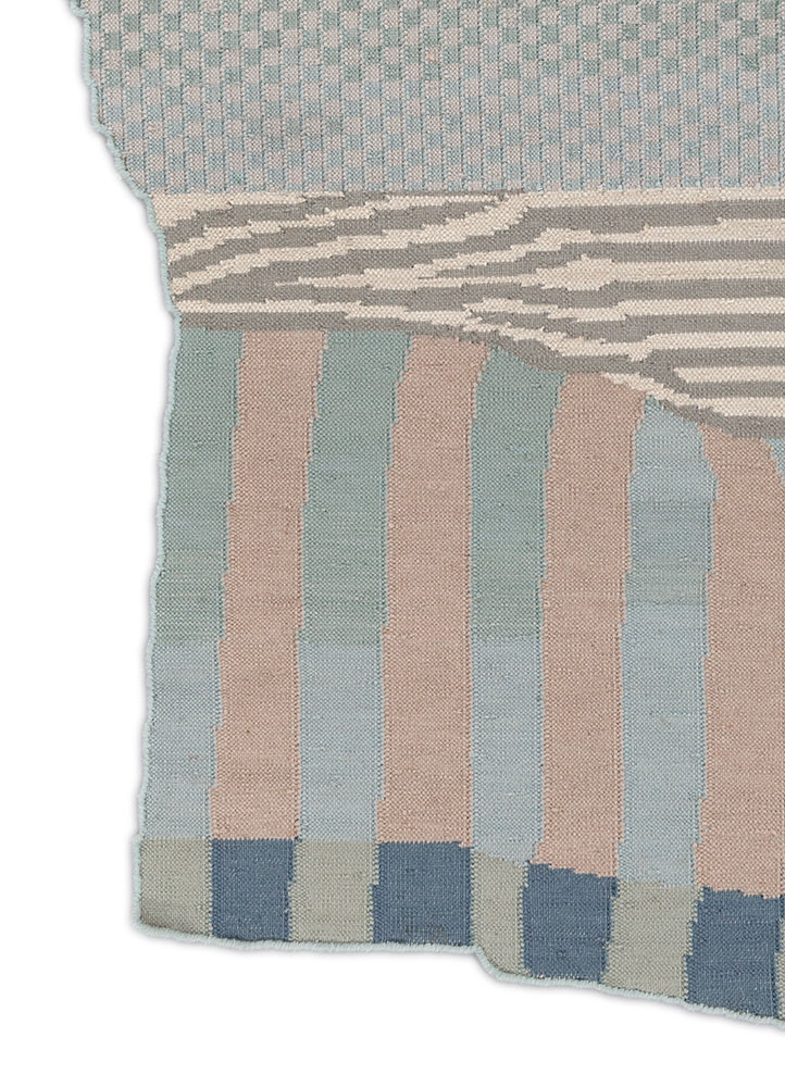 checkers blue wool flat weaves Rug - Corner