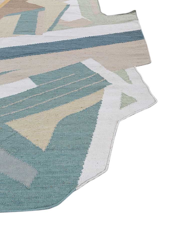checkers blue wool and viscose flat weaves Rug - Corner