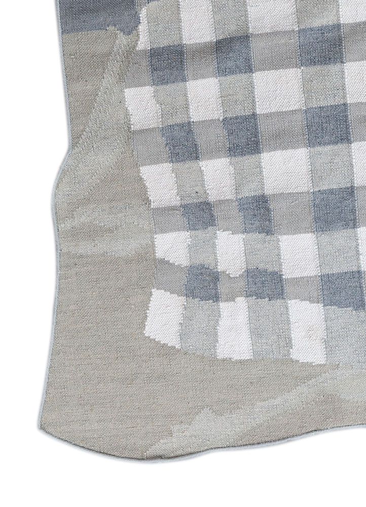 checkers blue wool flat weaves Rug - Corner