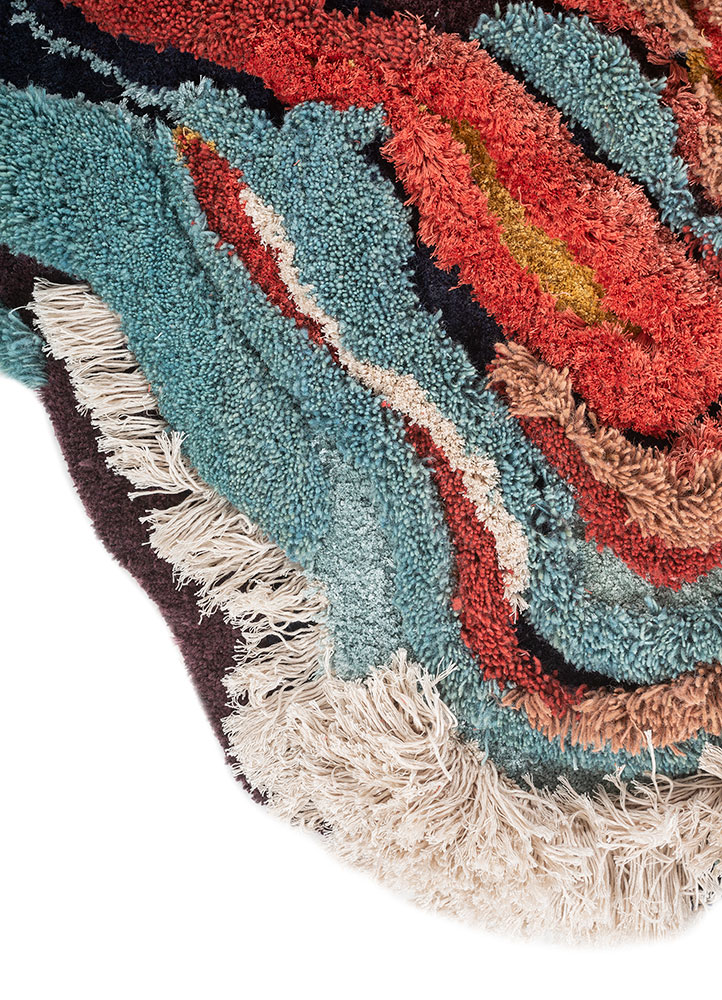 wall installation blue wool and bamboo silk hand knotted WALL ART & TAPESTRY - Corner