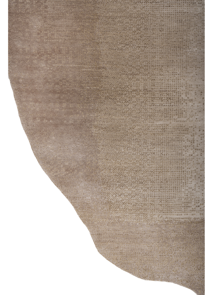 entropy beige and brown wool and bamboo silk hand knotted Rug - Corner