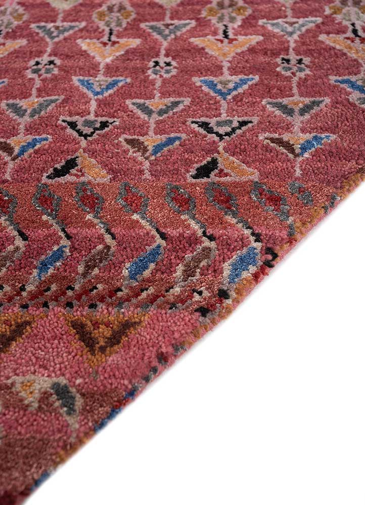 manchaha red and orange wool and bamboo silk hand knotted Rug - Corner