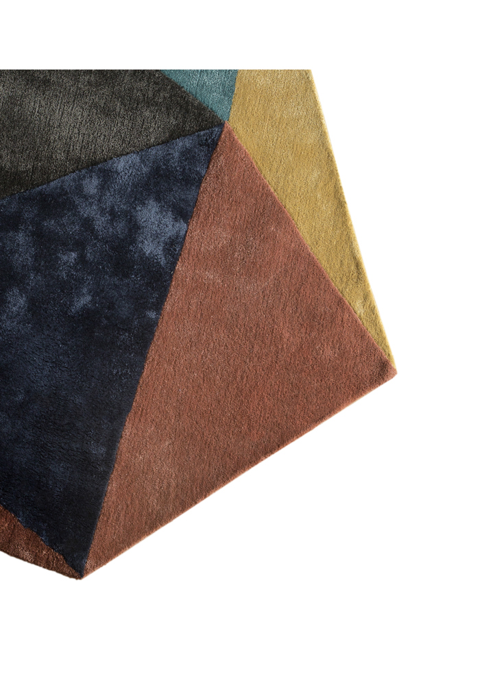 come around blue wool and viscose hand tufted Rug - Corner