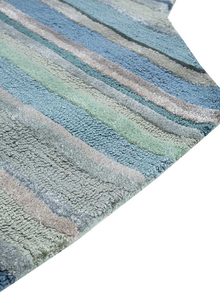 pathways blue wool and viscose hand tufted Rug - Corner