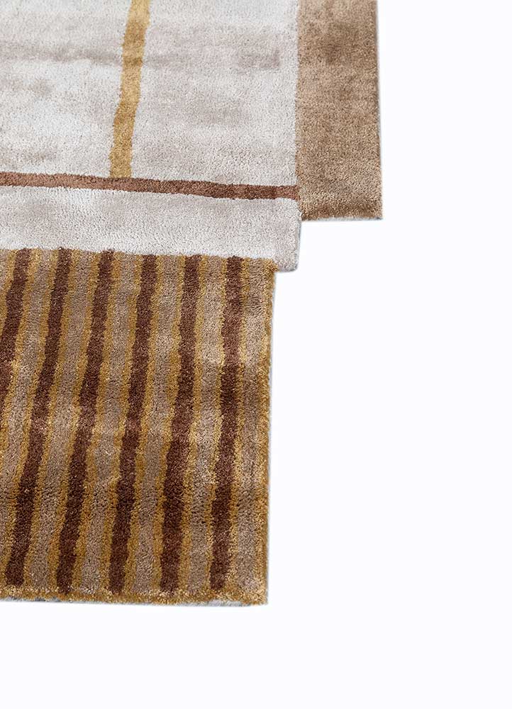 come around beige and brown viscose hand tufted Rug - Corner