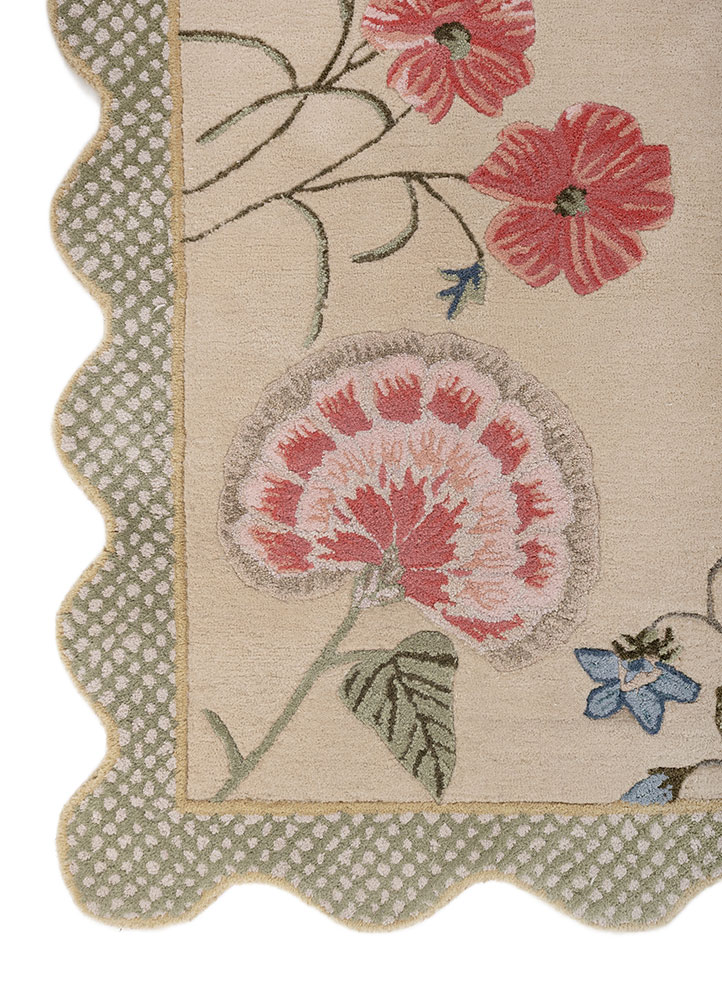 jardins du monde ivory wool hand tufted Rug - Corner